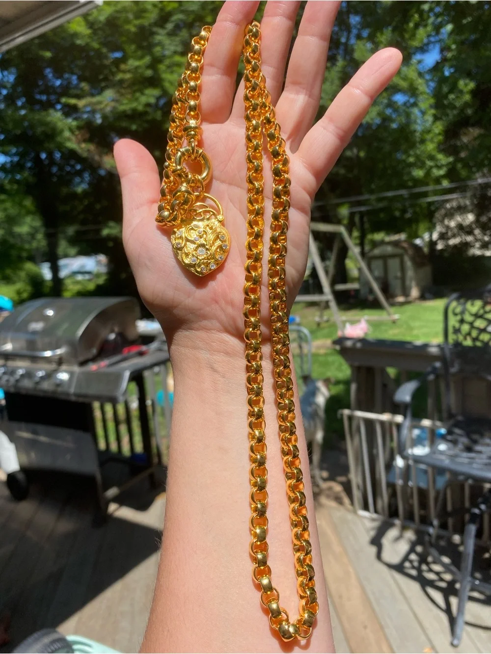 Joan Rivers Gold-Tone Heart Pendant Necklace Heavy Rolo Chain Rare Vintage